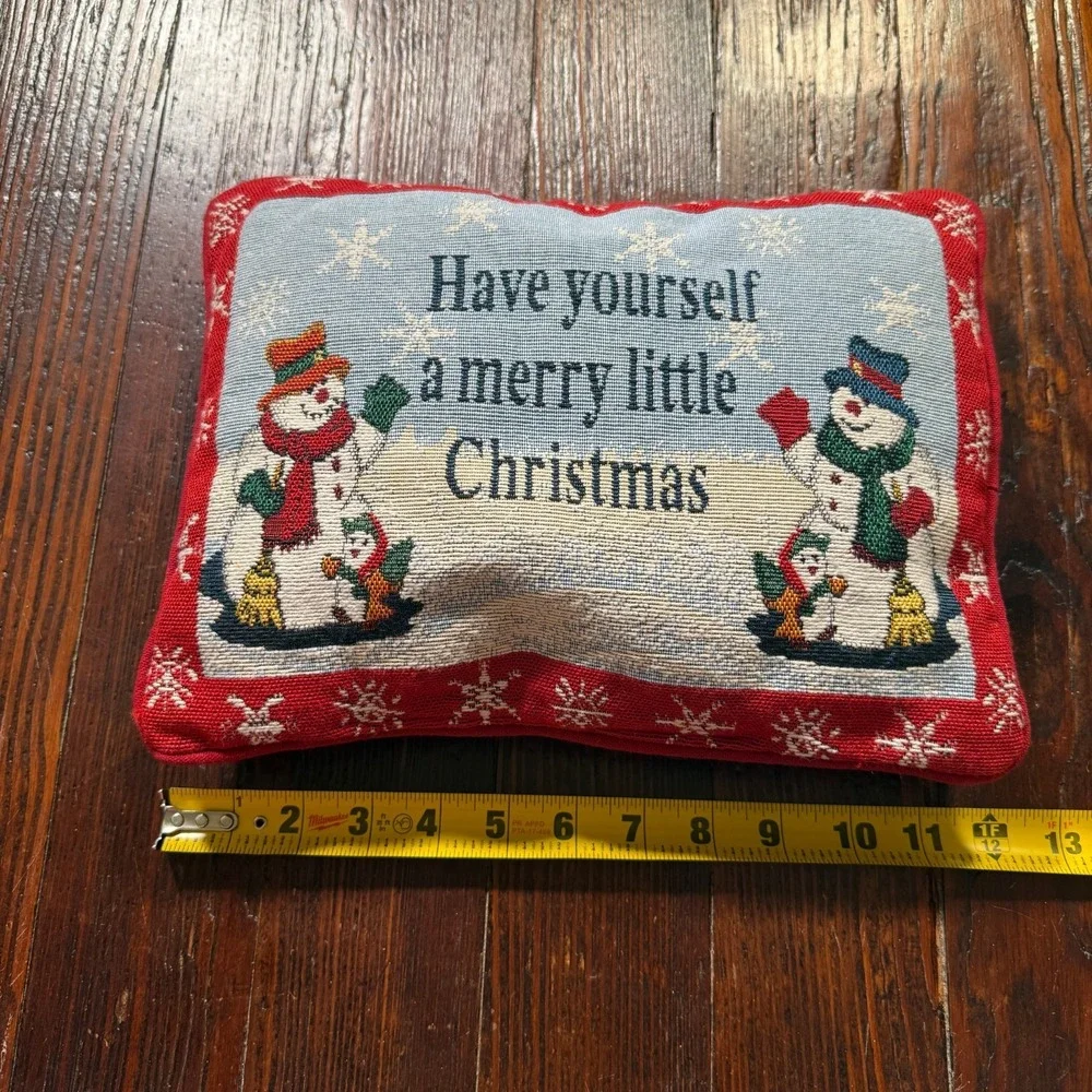 VTG Tapestry Throw Pillow Snowman Have Yourself a Merry Little Christmas 12x9